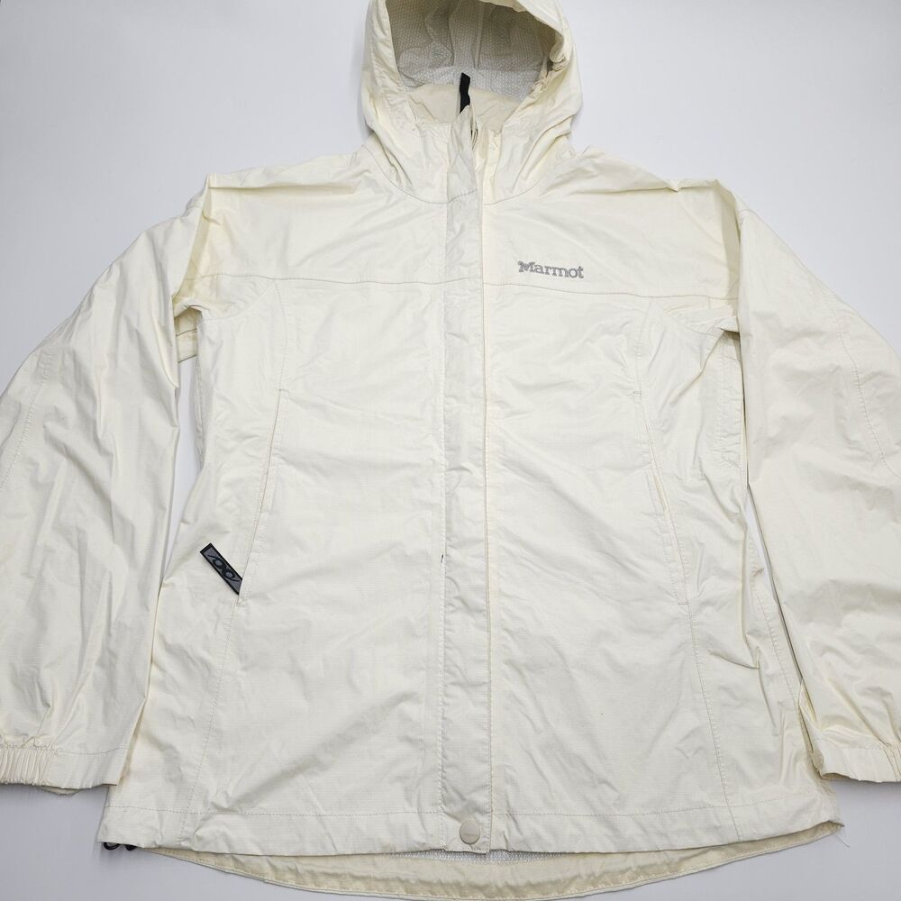 Marmot Jacket Womens Size Medium Ivory White Windbreaker Hood See Light Stain